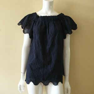 Ann Taylor Top Blouse Womens S Blue Floral Embroidered OffTheShoulder Cotton New